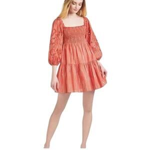 Sachin + Babi NEW Medium Cotton Boho Square Neck Lola Orange Stripe Mini Dress